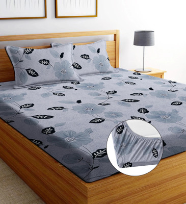 ANIKET Cotton Double Fitted (Elastic) 160 TC Printed Bedsheet(Pack of 1, MULTICOLOR 1)