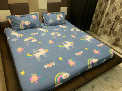 GulatiPrints Polycotton Double Fitted (Elastic) 200 TC Checkered Bedsheet(Pack of 1, RAINBOW)