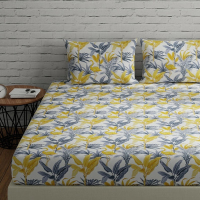 Huesland Cotton King Flat 144 TC Striped Bedsheet(Pack of 1, Flamingo - Yellow)