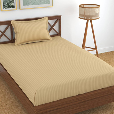 Home Stylish 280 TC Microfiber Single Striped Flat Bedsheet(Pack of 1, Beige)