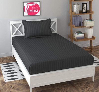 Freshfromloom 144 TC Microfiber Single Striped Flat Bedsheet(Pack of 1, Grey)