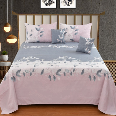CLOVIS KRAFTS Cotton King Flat 300 TC Printed Bedsheet(Pack of 1, Pink)