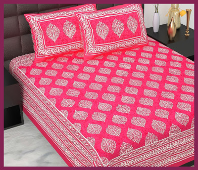 JAIPUR PRINTS Cotton Double Flat 210 TC Jaipuri Prints Bedsheet(Pack of 1, Pink)