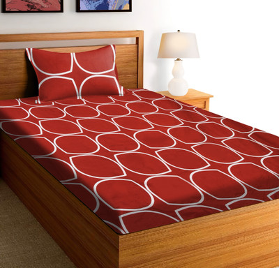 RUSTIC LINEN 144 TC Microfiber Single Printed Flat Bedsheet(Pack of 1, Maroon:White)