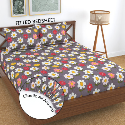 Malik Collection 220 TC Cotton King Floral Fitted (Elastic) Bedsheet(Pack of 1, Multicolor-03)
