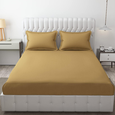 Freshfromloom 144 TC Microfiber Double Striped Flat Bedsheet(Pack of 1, Brown)