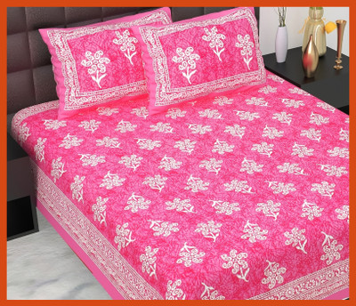 JAIPUR PRINTS Cotton Double Flat 230 TC Jaipuri Prints Bedsheet(Pack of 1, Pink)
