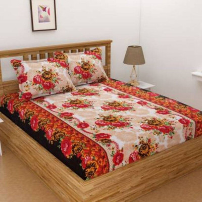 kaku handloom 140 TC Microfiber Double 3D Printed Flat Bedsheet(Pack of 1, Multicolor)