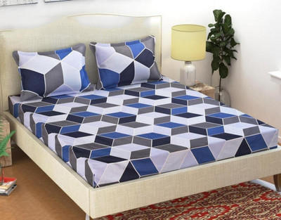 DANVIRA 210 TC Cotton King Checkered Fitted (Elastic) Bedsheet(Pack of 1, Multicolor)