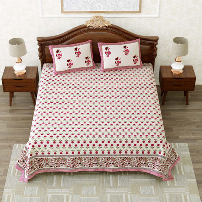 SPSON'S HANDLOOM Cotton Super King Flat 220 TC Floral Bedsheet(Pack of 1, pink flower)