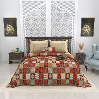 RJ Cotton King Flat 210 TC Printed Bedsheet(Pack of 1, MultiMix)
