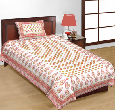 E ELMA 240 TC Cotton Single Abstract Flat Bedsheet(Pack of 1, Peach)
