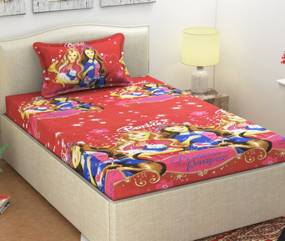 Home Readiness 185 TC Polyester Double Cartoon Flat Bedsheet(Pack of 1, Pink)