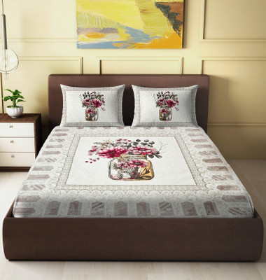 CARLTON LONDON Cotton King Flat 280 TC Printed Bedsheet(Pack of 1, Salmon Pink)