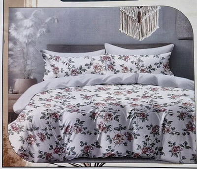 DECOR BY MOM Cotton Double Flat 400 TC Floral Bedsheet(Pack of 1, White)