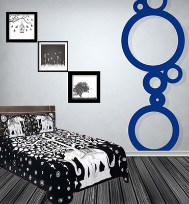KANDY SHOP Cotton Double Flat 240 TC Jaipuri Prints Bedsheet(Pack of 1, Black, White)