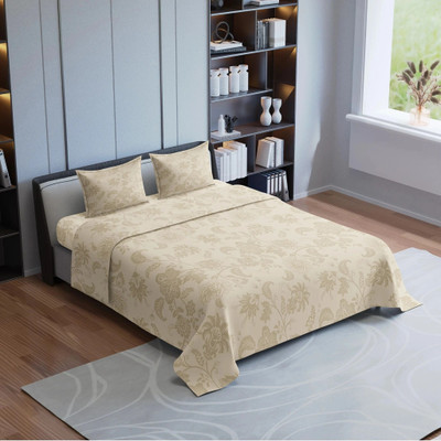 Synergized Cotton Cotton Super King Flat 300 TC Printed Bedsheet(Pack of 1, Light Brown)