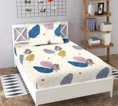 SRD Cotton Single Flat 210 TC Printed Bedsheet(Pack of 1, Beige)