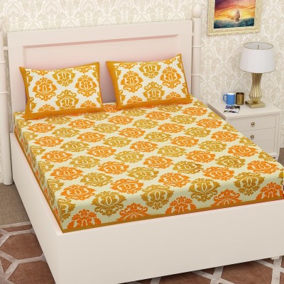 RIYA FABRICS 140 TC Cotton Double Printed Flat Bedsheet(Pack of 1, Yellow, Orange)