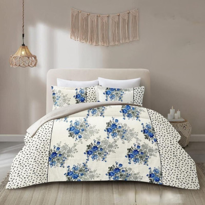 Aaaaaaaaaaaandy Microfiber King Flat 300 TC Floral Bedsheet(Pack of 1, White)