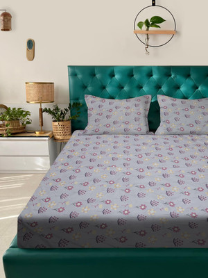 ROSARA HOME Microfiber Queen Flat 180 TC Printed Bedsheet(Pack of 1, Purple)