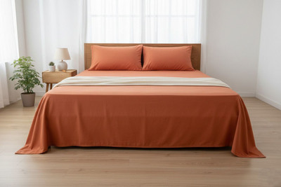Layers Cotton King Flat 300 TC Solid Bedsheet(Pack of 1, Orange)