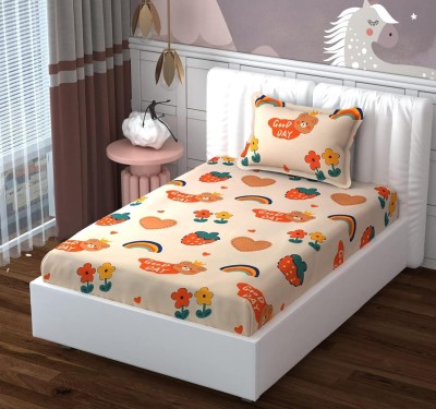 kitchDeco 180 TC Polycotton Single Printed Fitted (Elastic) Bedsheet(Pack of 1, Good Day)
