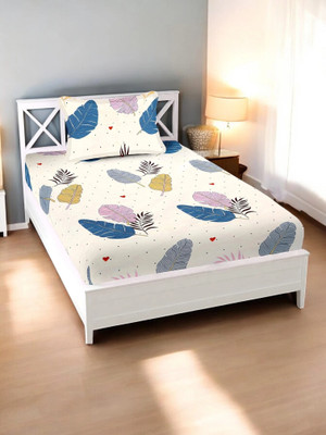 HOMYBEES 220 TC Cotton Single Abstract Fitted (Elastic) Bedsheet(Pack of 1, Multicolor2)
