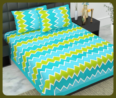BedZone Cotton Double Flat 240 TC Jaipuri Prints Bedsheet(Pack of 1, Green)