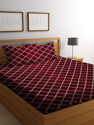 Decent Home 240 TC Microfiber Double Checkered Flat Bedsheet(Pack of 1, Maroon)