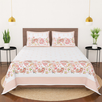 uniquebedsheets 120 TC Cotton King Jaipuri Prints Flat Bedsheet(Pack of 1, Multicolor, LIGHT BROWN)