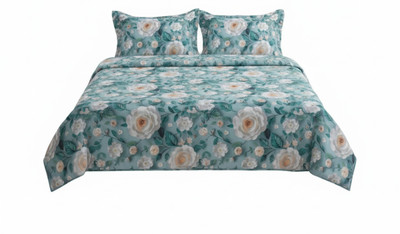 USdecors Cotton Blend King Flat 400 TC 3D Printed Bedsheet(Pack of 1, Blue)