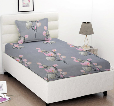 VAS COLLECTIONS Microfiber Single Flat 160 TC Floral Bedsheet(Pack of 1, Pink -G)
