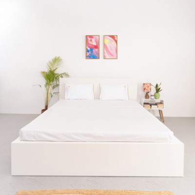 Oyvu Cotton Queen Flat 300 TC Solid Bedsheet(Pack of 1, White Gold Flange)