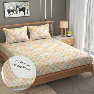 Saarvi creation 320 TC Cotton, Microfiber Queen Printed Fitted (Elastic) Bedsheet(Pack of 1, Multicolor)