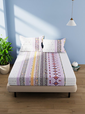 Bianca Cotton Double Flat 144 TC Abstract Bedsheet(Pack of 1, GRAPE/MULTI)