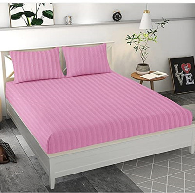 TURIYA Microfiber Double Flat 160 TC Striped Bedsheet(Pack of 1, Onion)