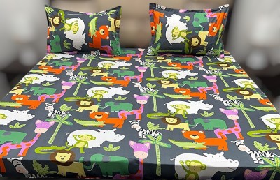 vjk fab 200 TC Polycotton Queen Printed Flat Bedsheet(Pack of 1, Animals Gray)