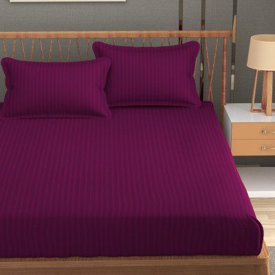 Homefab India 140 TC Cotton Double Striped Flat Bedsheet(Pack of 1, Dark Pink)
