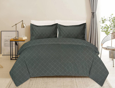 TURIYA 180 TC Microfiber Double Geometric Flat Bedsheet(Pack of 1, Grey)
