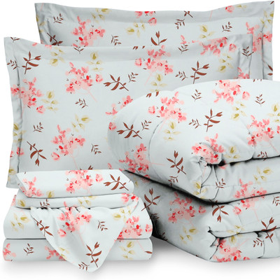 VAS COLLECTIONS Microfiber Double Flat 220 TC Abstract Bedsheet(Pack of 1, Peach (Bed in Bag), ( 1 Comforter , 1 Bedsheets,2 Pillow Covers))
