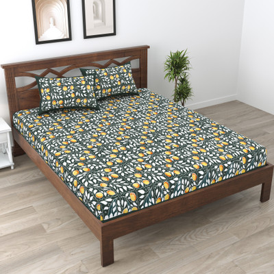 Cosito 144 TC Cotton Double Jaipuri Prints Flat Bedsheet(Pack of 1, Grey)