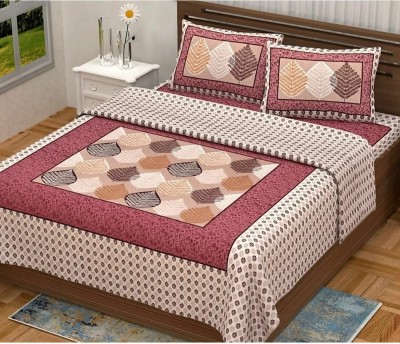Pink City 144 TC Cotton Double Jaipuri Prints Flat Bedsheet(Pack of 1, Pink)