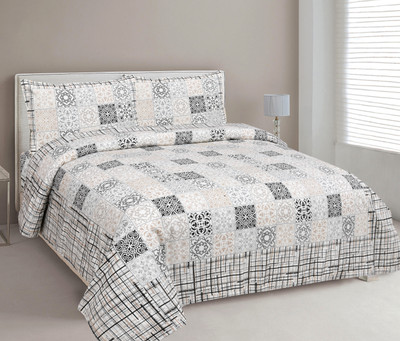 Mafatlal Cotton Double Flat 144 TC Geometric Bedsheet(Pack of 1, Grey)