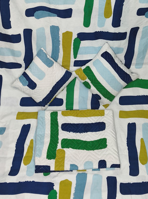 HOMYBEES Cotton Double Flat 280 TC Abstract Bedsheet(Pack of 1, White, Blue, Green)