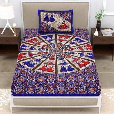 KAANY FAB Cotton Single Flat 144 TC Jaipuri Prints Bedsheet(Pack of 1, Multicolor)