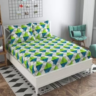 IkBedsheets 144 TC Cotton Queen Abstract Flat Bedsheet(Pack of 1, Green)