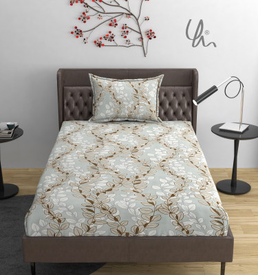 YaAkholic Cotton Single Flat 260 TC Printed Bedsheet(Pack of 1, Grey Beige)