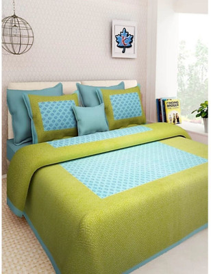 Khedapati Cotton Queen Flat 110 TC Printed Bedsheet(Pack of 1, Sky Blue)