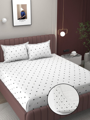 BELVOSTUM 220 TC Cotton Double Printed Fitted (Elastic) Bedsheet(Pack of 1, White)
